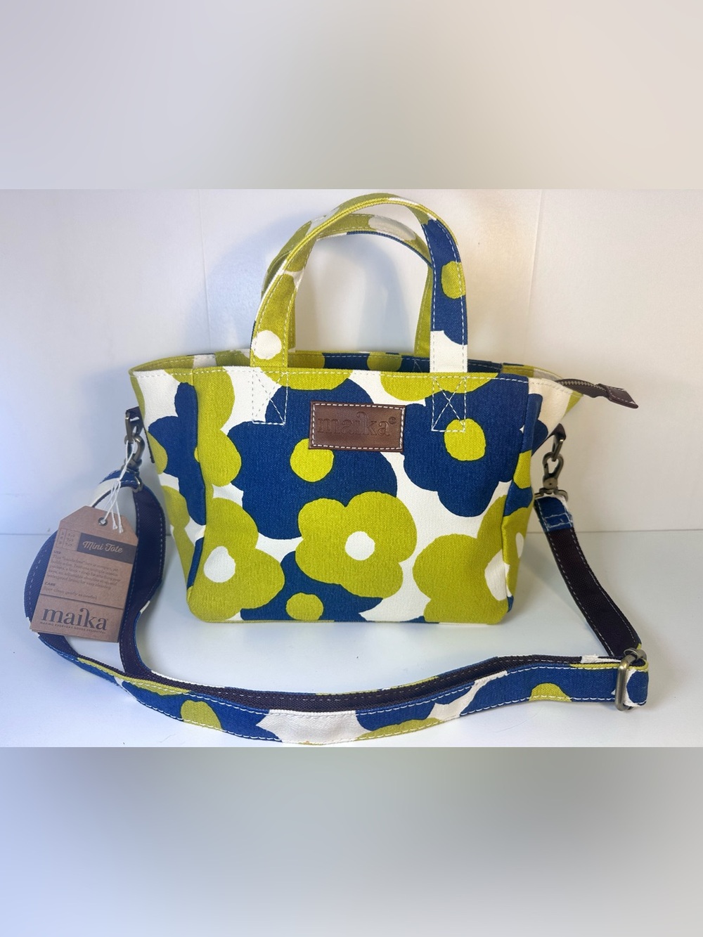 Maika | Mini Tote :: Hana blue and green floral pattern
